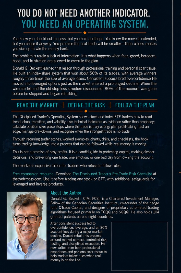 Back cover of The Disciplined Trader’s Operating System, with book description and author biography